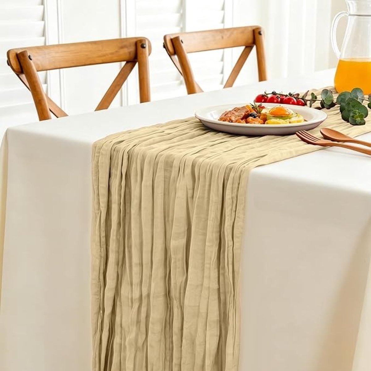 Livatto Kaasdoek Tafelloper Champagne 300 x 90 cm – Boho Gaas Tafelloper voor Bruiloften en Feesten