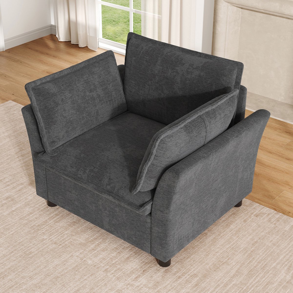 DESMIU Fauteuil - Eenpersoons Chenille Stoel Met Armleuningen En Kussens - Voor Lezen En Ontspannen - Grijs - 90x81x87 Cm