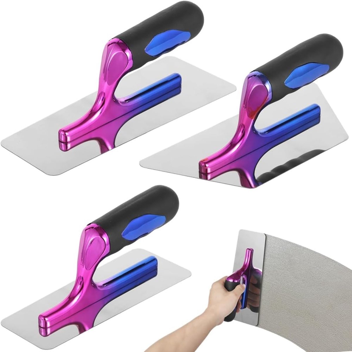 3-delige gips en gipsplaten -spatelset voor kunstsluiting met ergonomische handgrepen, Venetiaans gipsgereedschap