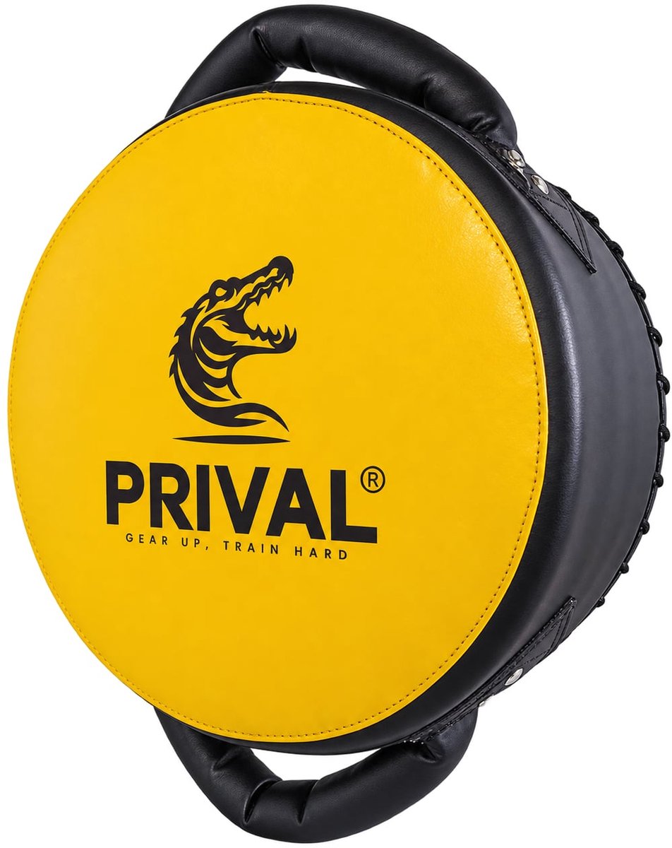 Prival Rond Kickbokspad – Stoot- en Trapkussen – Met Stevige Handgrepen – Boksen, Kickboksen & MMA – Geel/Zwart