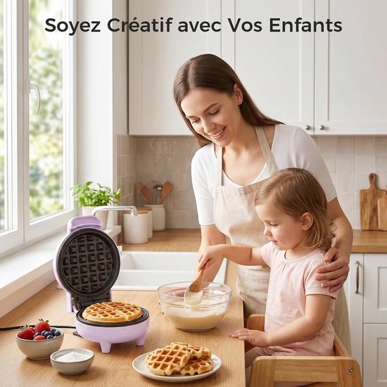 YASHE mini-wafelijzer - 10 cm - 550 W - antiaanbak - paars van YASHE® — afbeelding 4