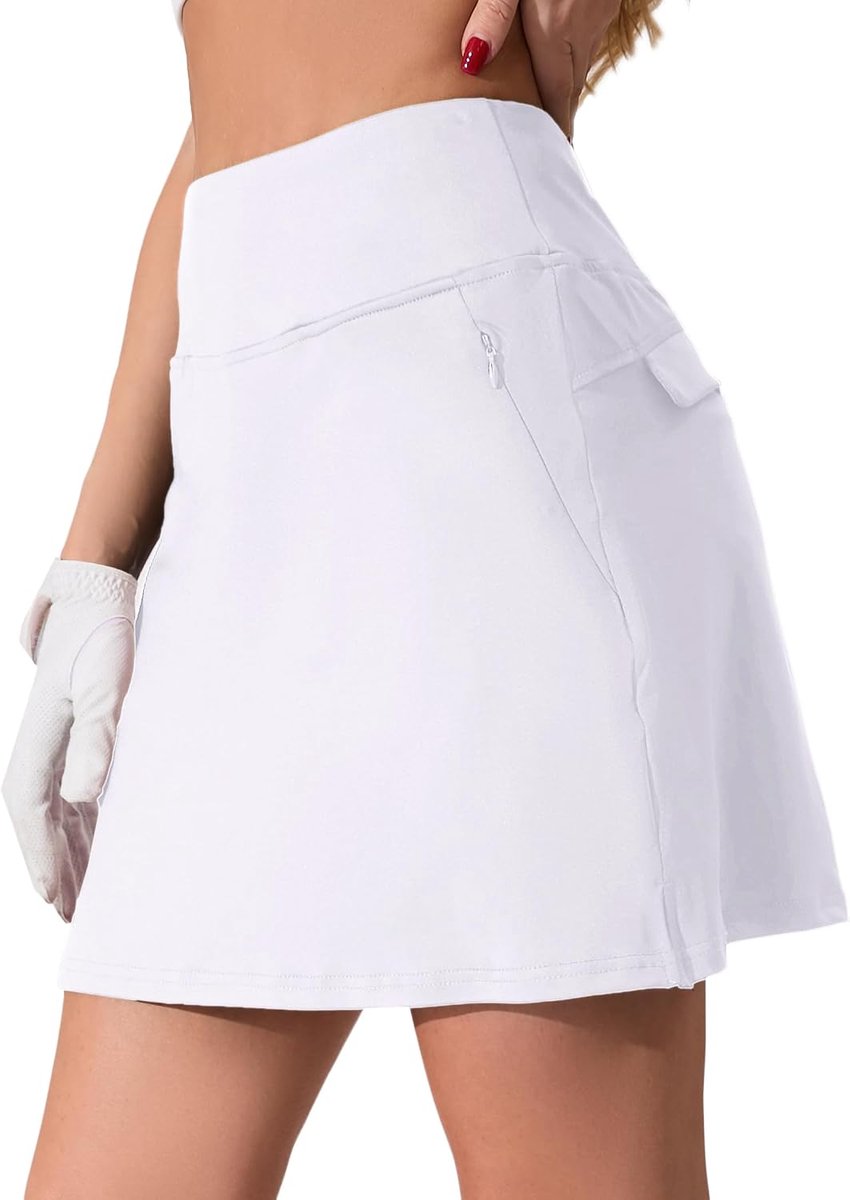 Rok voor dames, zomer, tennisrok met broek eronder, hoge taille, activewear skort, sportrok, golfrok met 4 zakken