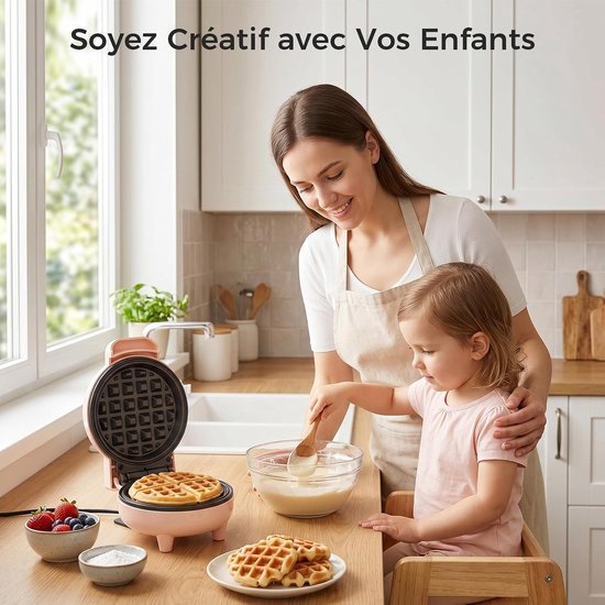 YASHE mini-wafelijzer - 10 cm - 550 W - antiaanbak - roze van YASHE® — afbeelding 3
