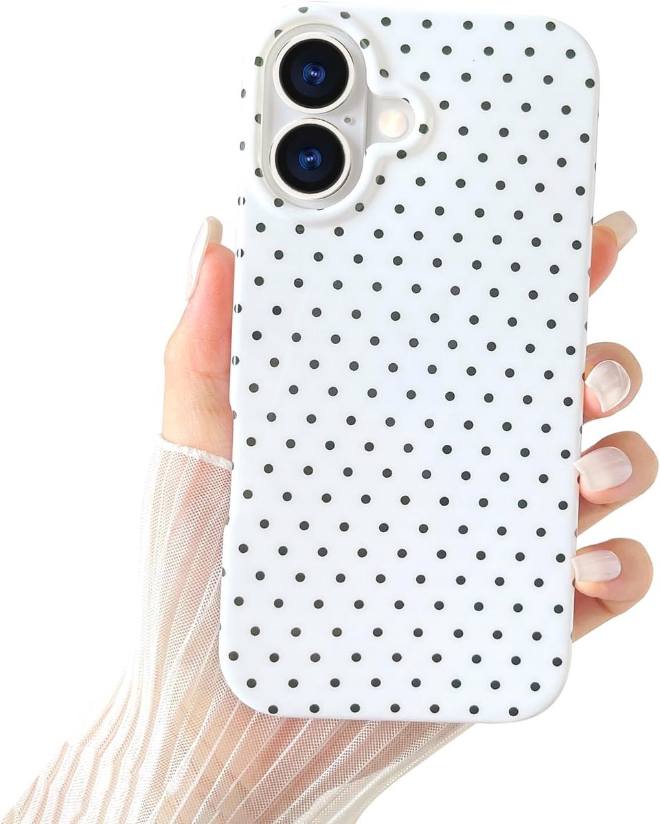 Voor iPhone 16 Hoesje Schattig Polka Dot Telefoon, Mooi en Stijlvol, Zacht en Slank TPU Schokbestendige Beschermende Hoes voor Vrouwen Meisjes, Wit