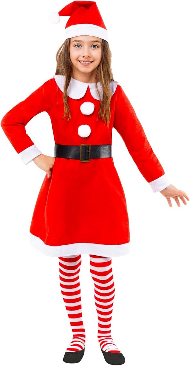 | Kerst kostuum voor meisjes - Santa Claus, Kerst, Kerstvrouw - Kostuum voor Kinderen, Accessoire verkleedkleding en rekwisieten voor Halloween, carnaval & feesten - Rood