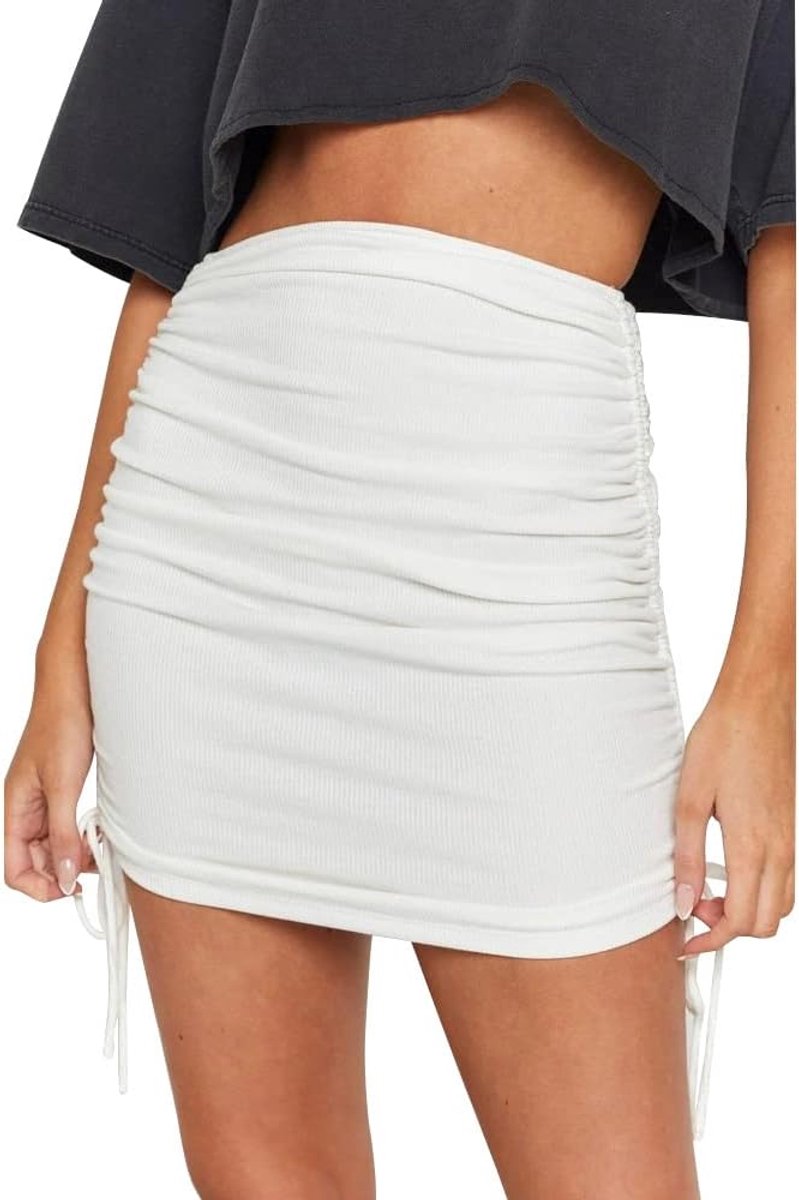 Korte rok ruches geribbelde gebreide rok pakket heuprok sexy bodycon rok hoge taille rok effen mini kokerrok party club rokken