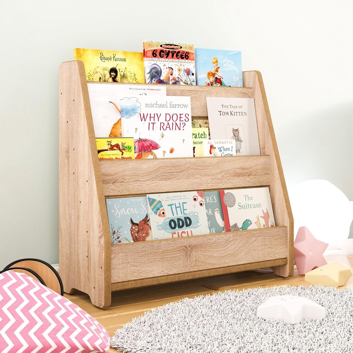 Boekenkast Kind, Staand Boekenrek voor Kinderkamer, Houtkleur