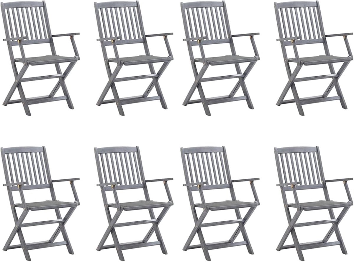 Inklapbare tuinstoelen, 8 stuks, met kussens, eetstoelen, klapstoelen, terrasstoelen, tuinmeubelen, tuinstoel, houten stoel, ideaal voor balkon, tuin, terras, massief hout, acacia
