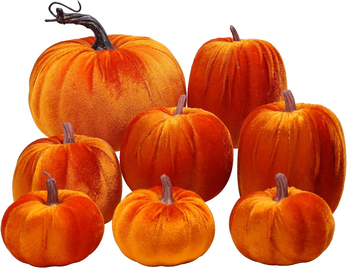 8Pcs Handgemaakte Pompoen Kunstmatige Nep Oranje Fluwelen Doek Pompoenen Herfst Herfst Oogst Halloween Thanksgiving Home Party Decoratie