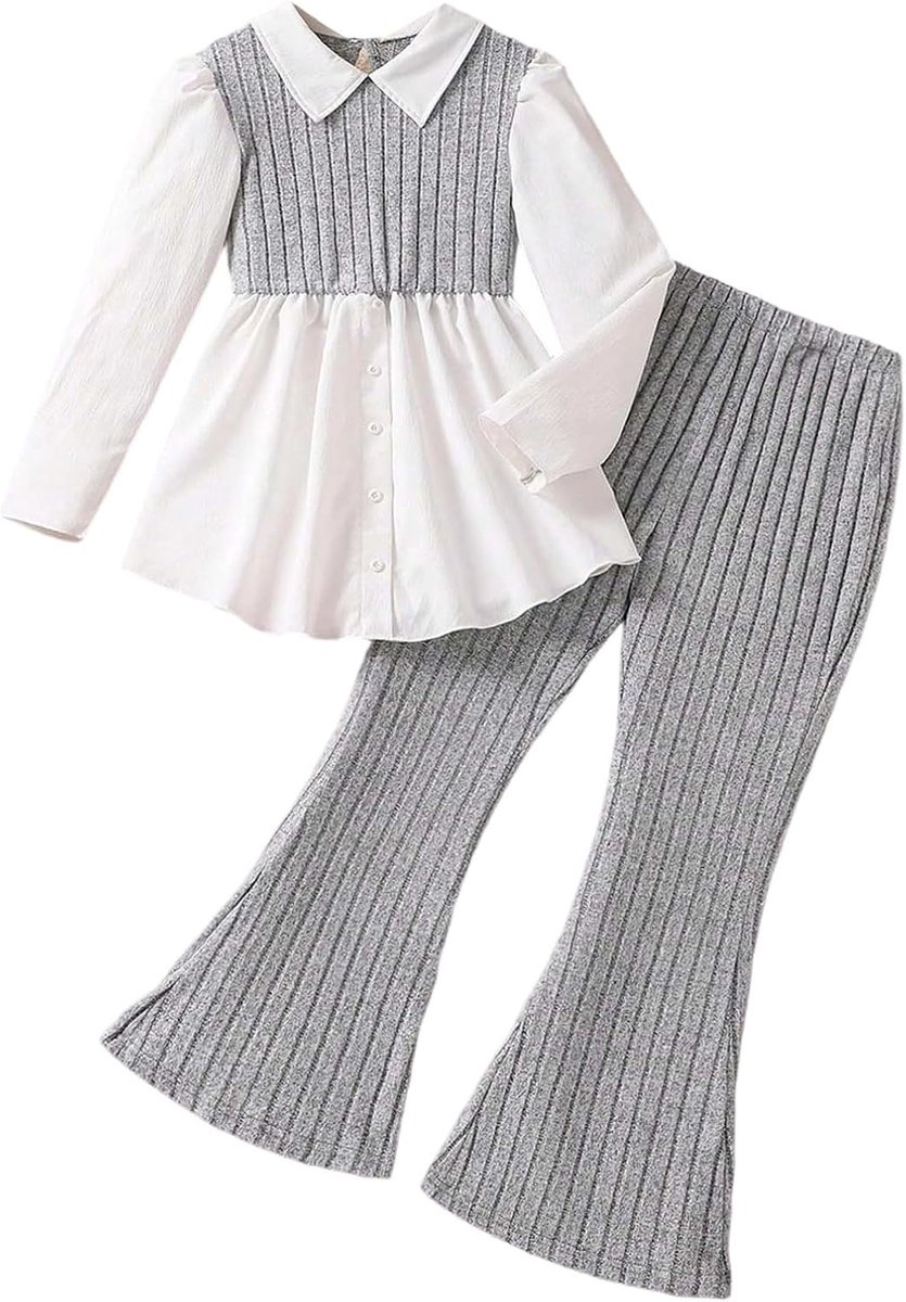 Outfit voor meisjes, top met lange mouwen en uitlopende broek, tweedelige outfit voor peuters, modieus, casual en comfortabele kleding