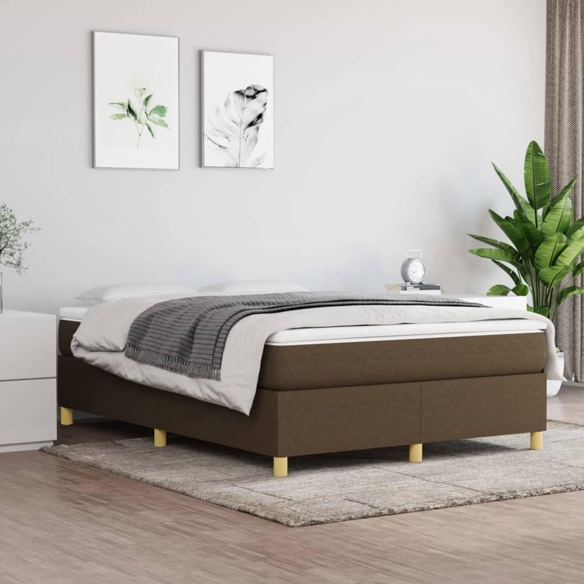 Bed stof donkerbruin 140x190 cm stevig frame met ademende bekleding en multiplex lattenbodem voor optimale ondersteuning en stabiliteit, ideaal voor uw slaapkamer