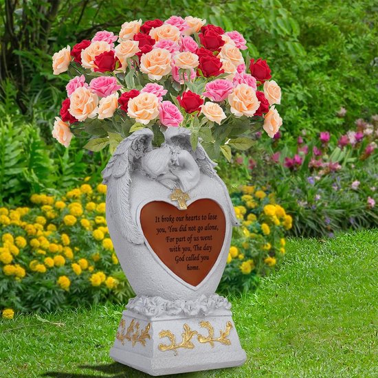 Beelden Outdoor Decor, Begraafplaats vazen voor Graf, Decoratie voor Graven, Begraafplaats vaas met led, Familie Tuin Memorial Standbeeld Begrafenis Gift, Engelen Zonneverlichting — afbeelding 5