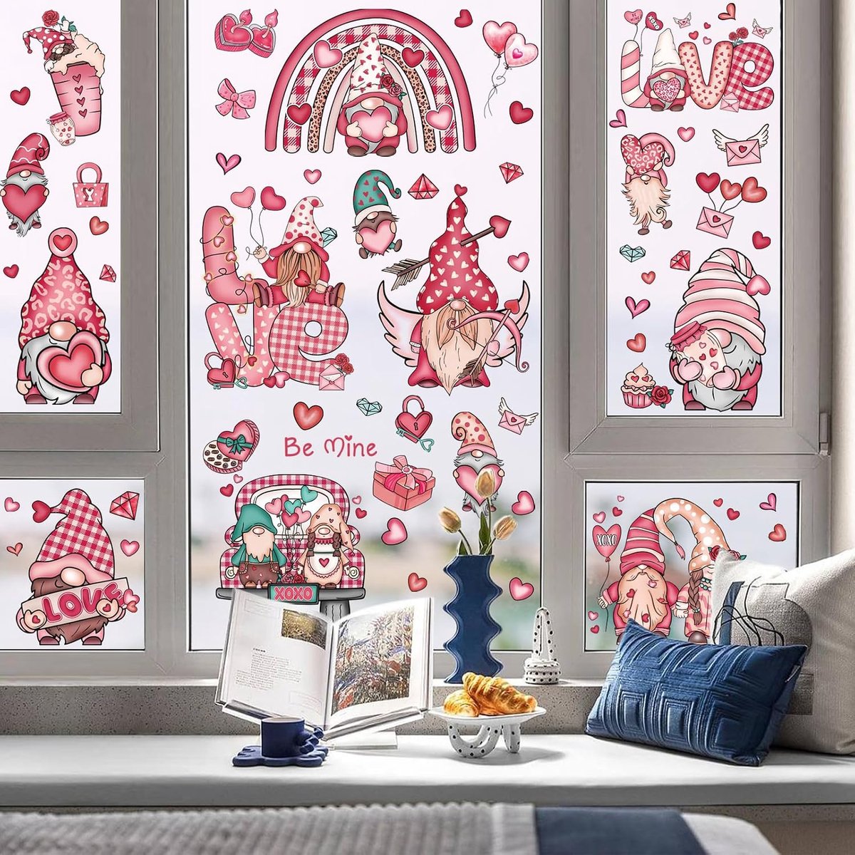 Raamstickers, 71 stuks kabouter liefde hart regenboog raamstickers kleeft stickers, zelfklevende raamdecoraties