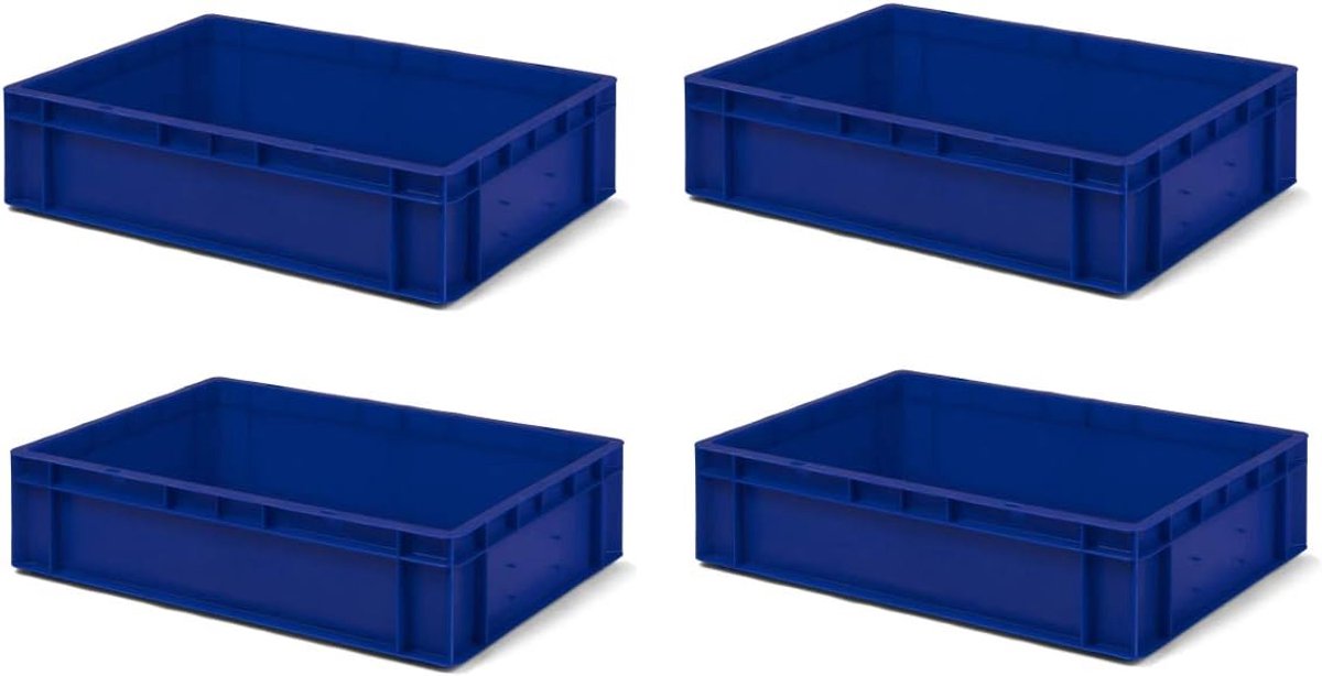 4 stuks transportstapelbakken TK614-0 blauw, lxbxh 600x400x145 mm, uit PP, volume: 26 liter, echte industriële kwaliteit ook geschikt voor voedsel