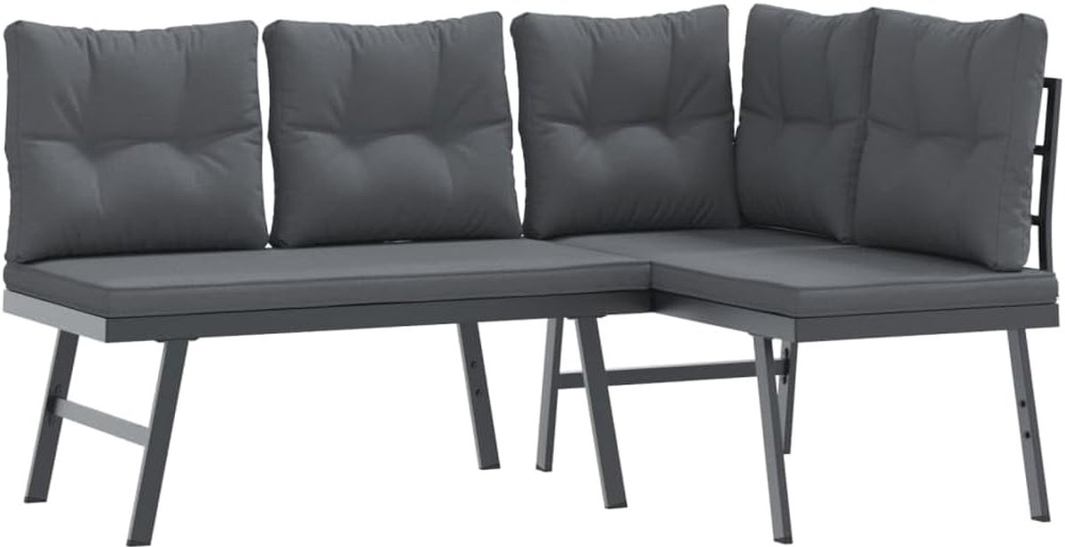 Set van 2 tuinbank met zitkussen, zwart gepoedercoat staal voor terras