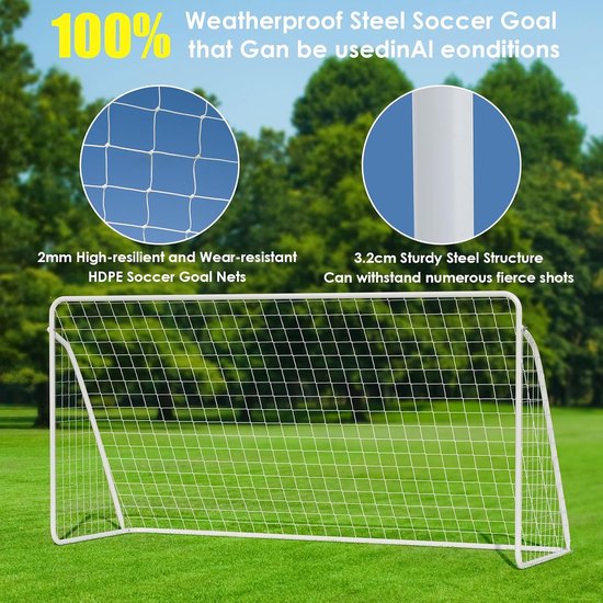 Voetbaldoel voor kinderen en volwassenen, 240/365 cm, outdoor, stabiel voetbaldoel met net, hoogwaardig outdoordoel met bescherming tegen stoten — afbeelding 3