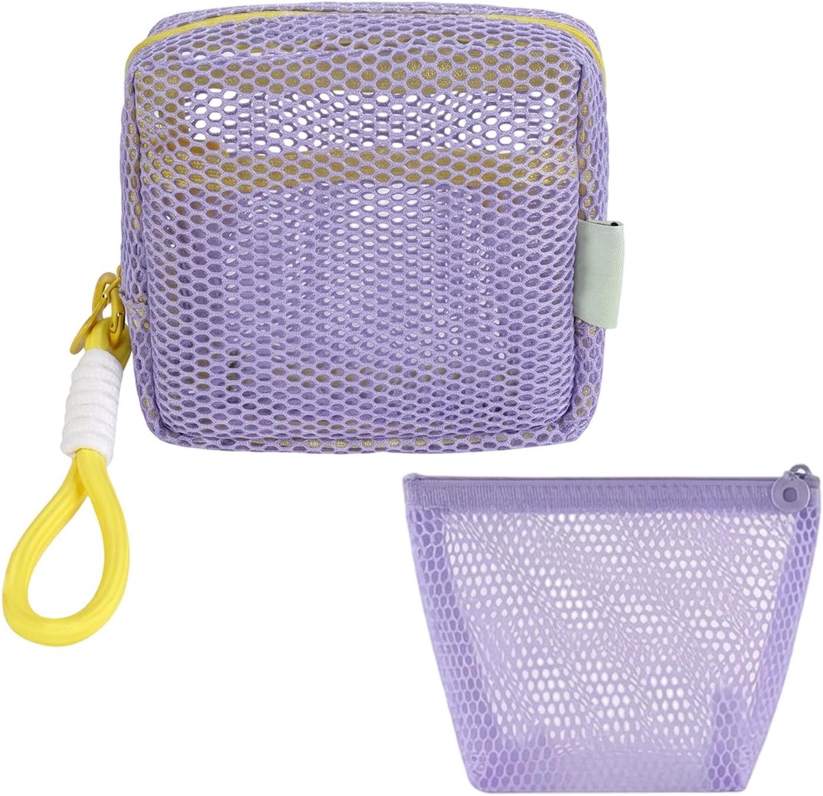 2 stuks toilettas voor dames, reizen, make-uptas van ademend mesh, draagbare cosmetica-organizer voor meisjes en dames, toilettas, paars, voor bad- en strandaccessoires