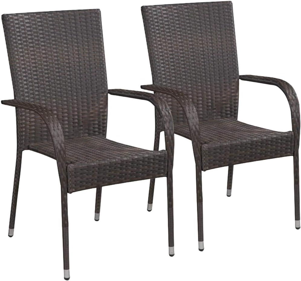Tuinstoel, bistrostoel, stapelstoel, polyrotan, balkonstoel, bruin, 2 stuks