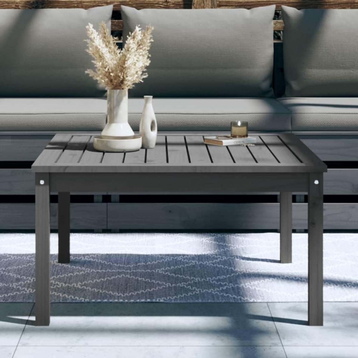 Tuintafel, eettafel, houten tafel, balkontafel, terrastafel, campingtafel, partytafel, bijzettafel, tuinmeubelen, tafel voor tuin, terras en balkon, grijs, 82,5 x 82,5 x 45 cm, massief grenen