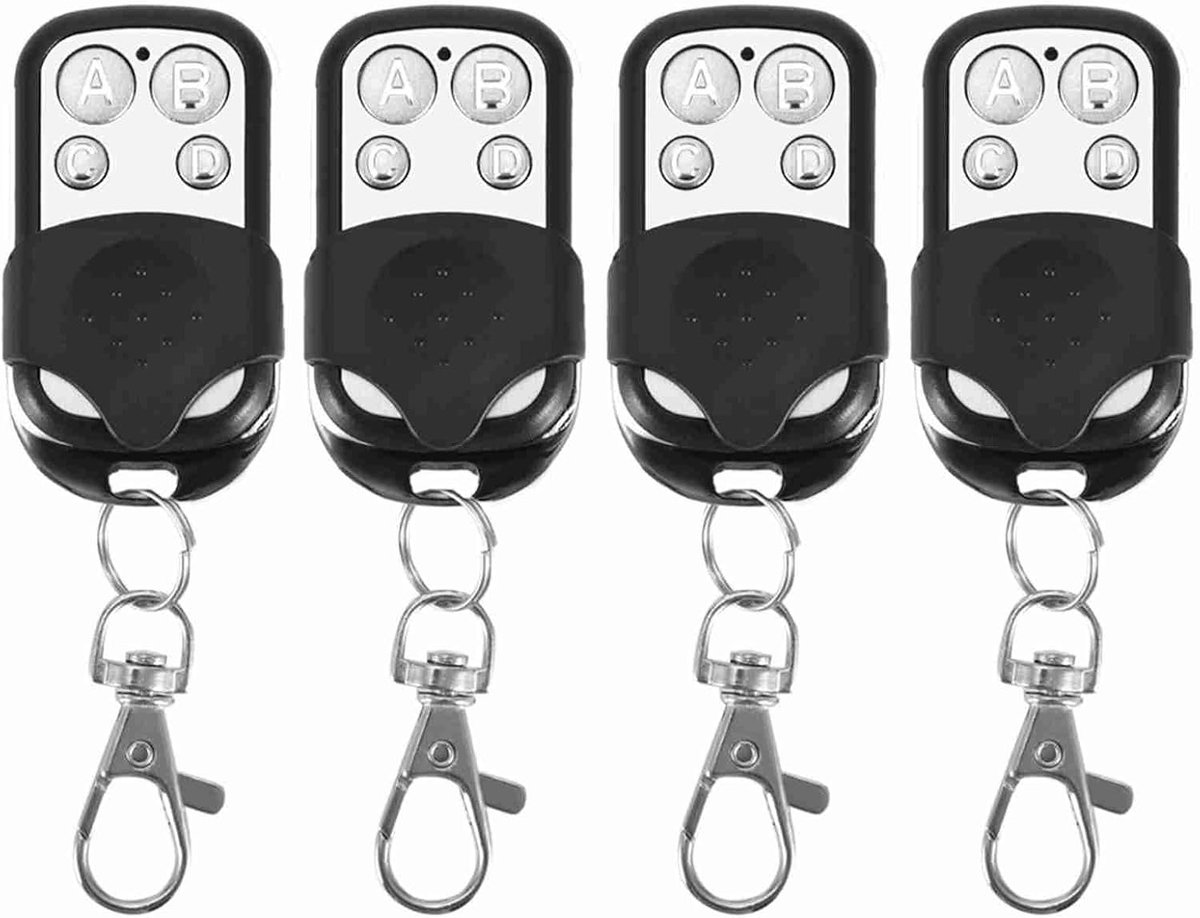 4 Stuks Universele Draadloze Afstandsbediening Sleutelhanger Garagedeuropener Afstandsbediening Cloner voor Auto's Poorten Alarmsystemen met 433,92 MHz Frequentie 50 M Bereik