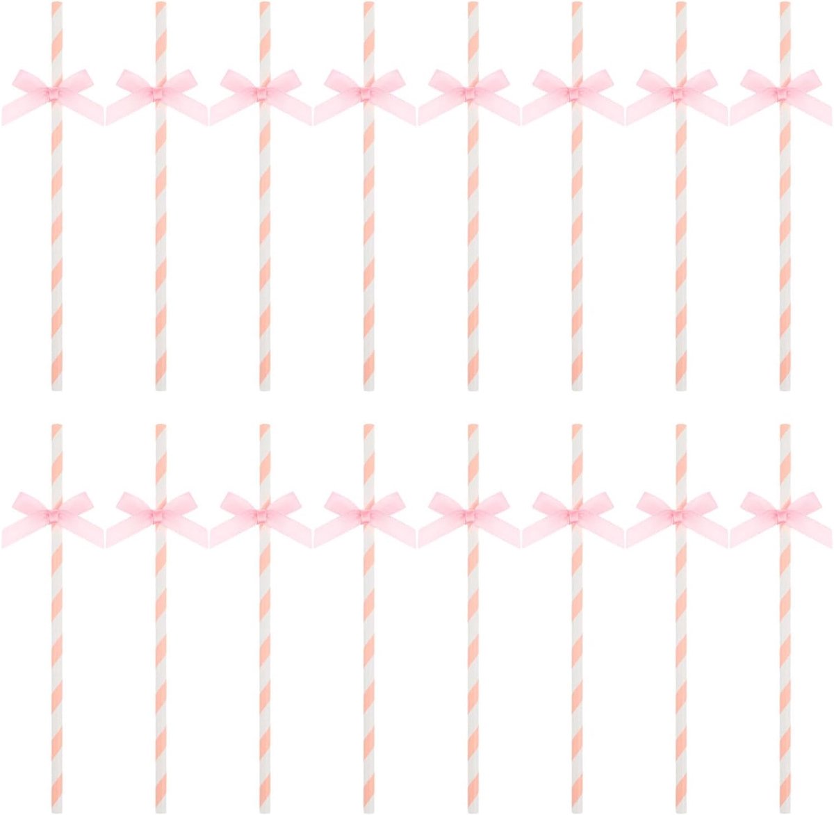 Rietjes van papier: verjaardagstaartpapier met strepen en strik - wegwerp voor feestdranken, sap, melk, thee en smoothies