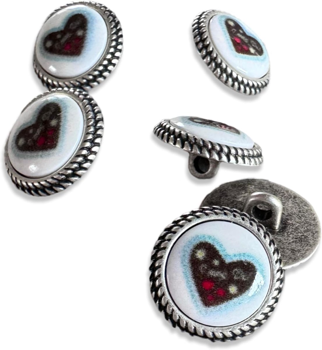 6 stuks hart op witte kunststof inlay I mog Di zilver mat metalen knopen oogknoppen 15 mm of 20 mm (15 mm)