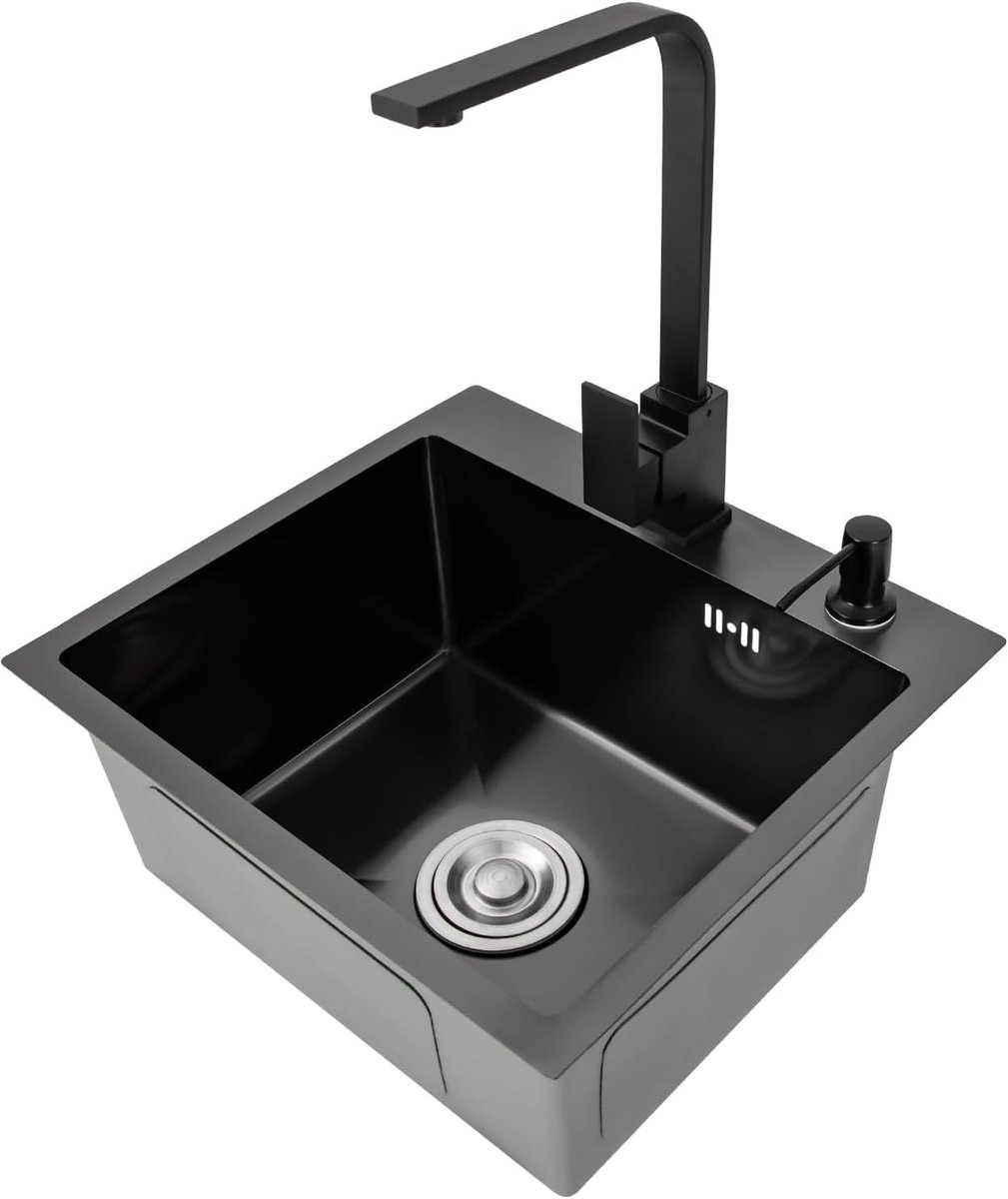 Keuken roestvrij staal 40 x 45 cm, luxe keukenspoelbak, 304 spoelbak roestvrij staal spoelbak, met keukenkraan roestvrij staal 360° draaibare onderbouwspoelbak 45 cm (gootsteen & armatuur en