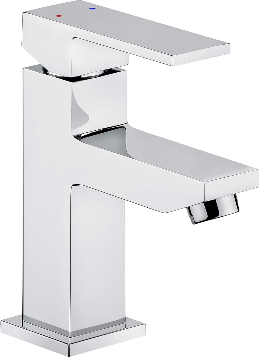 Eengreeps wastafelkraan met trek-afvoergarnituur, verchroomd messing, eenvoudige montage zonder gereedschap, 16 cm hoog