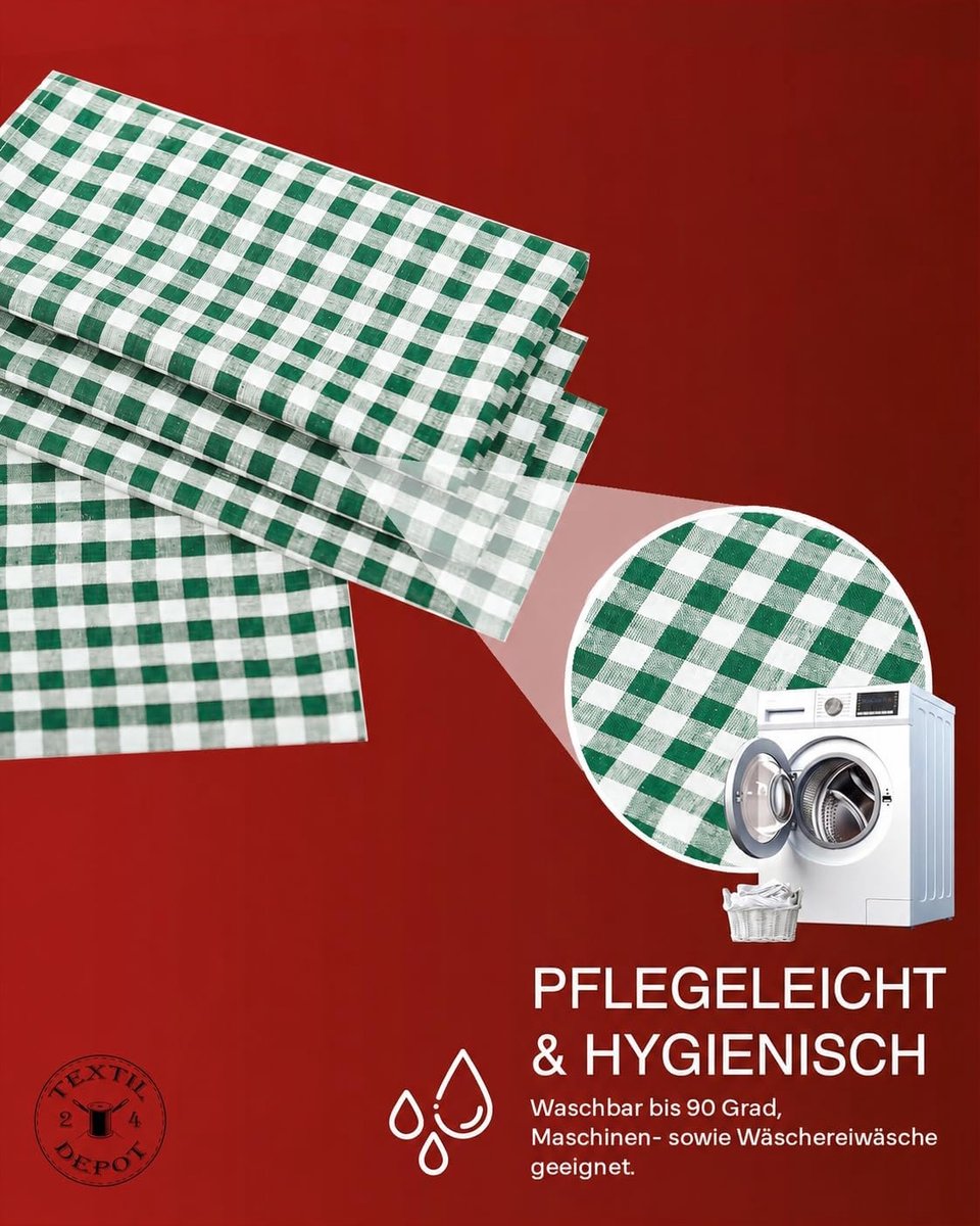 Tafelloper 220 x 30 cm landhuis groen-wit geruit 100% katoen tafelkleed boerenruit