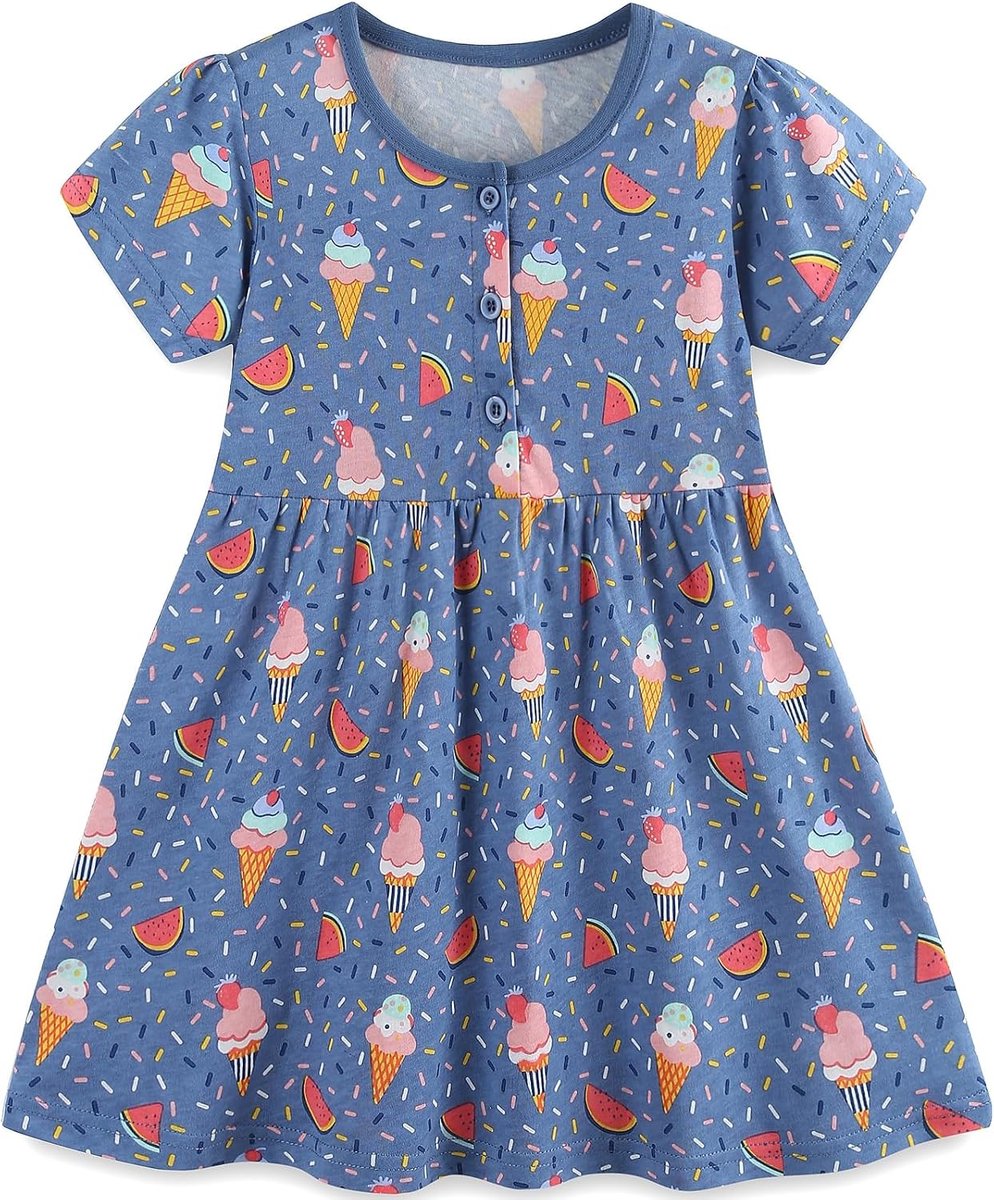 Jurken voor meisjes Bloem Knop Jurk Casual Korte Mouw Katoen Kleine Kinderen Kleding Leeftijd 1-7 Jaar