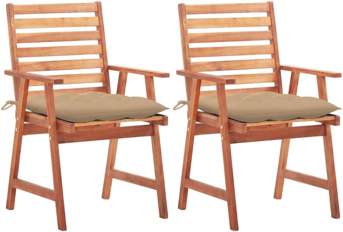 Set van 4 eetkamerstoelen voor buiten, van massief acaciahout, met waterdichte kussens, tuinmeubelen voor terras en binnenplaats, rustiek design met latten en oppervlak