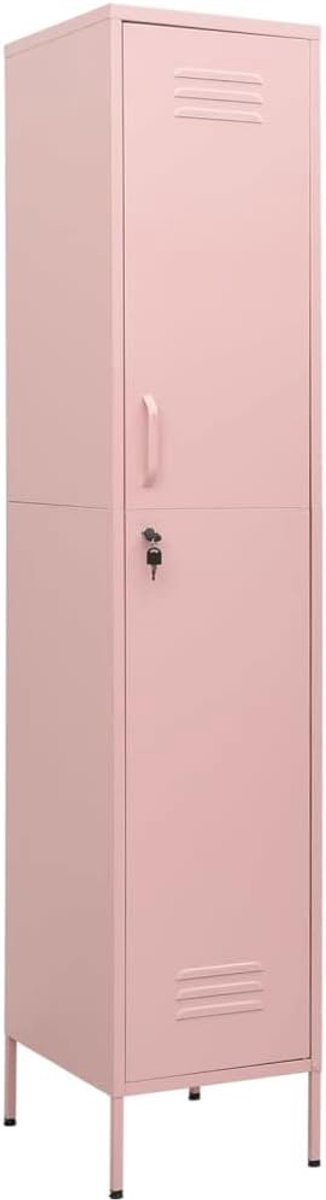 Kastkastje, roze, 35 x 46 x 180 cm, met sloten en 4 legplanken, moderne opbergkast voor kleding, schoenen, boeken, in hoogte verstelbare stelvoeten