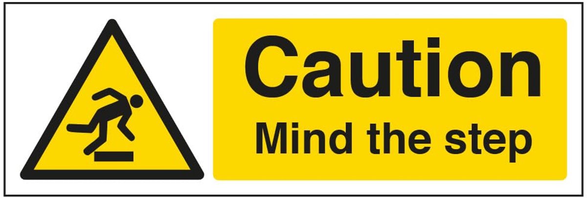 Caution Mind The Step Warning Sign - 300mm x 100mm - 1mm Rigid Plastic