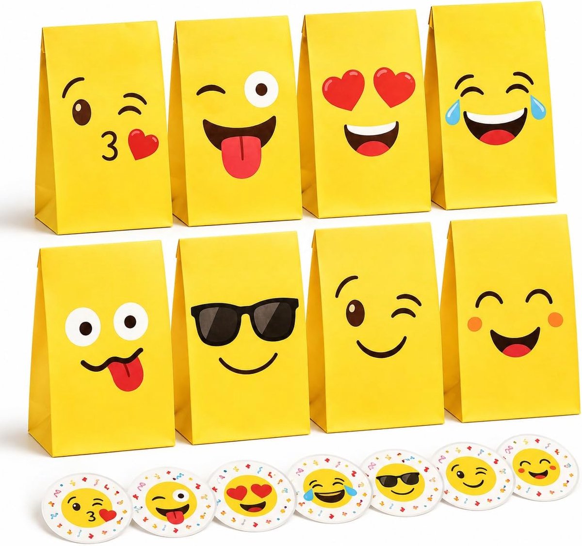 24 stuks kleurrijke papieren zakken met 24 stickers, 23 x 12 cm, papieren cadeauzakjes, snoepzakjes voor kinderverjaardag, bruiloft, babyshower, jubileumfeestdecoratie, snoepzakjes, knutselverpakking