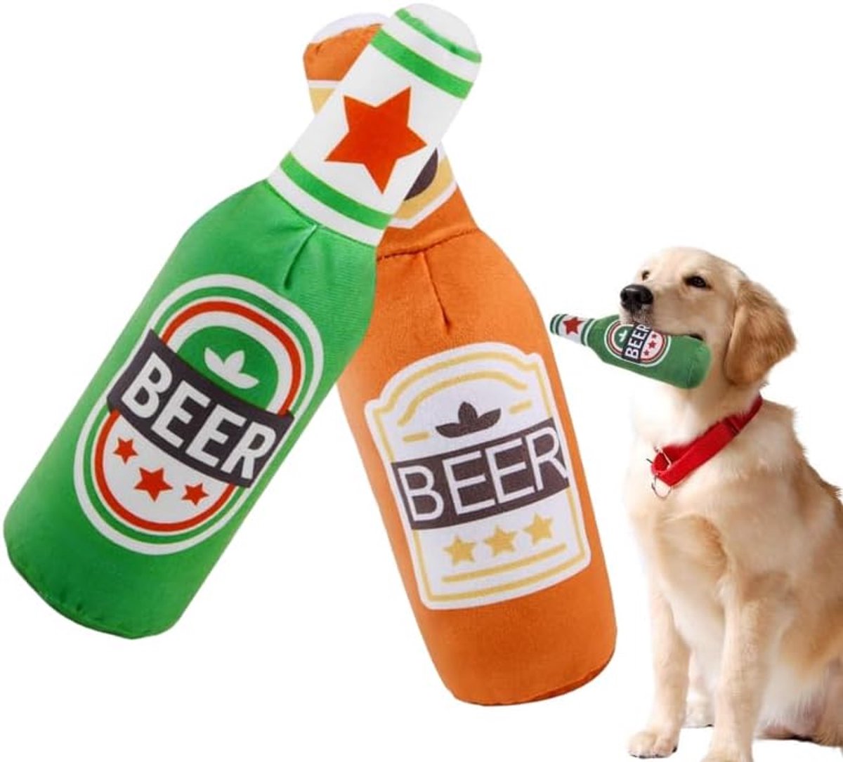 Piepend piepspeelgoed, hondenspeelgoed, hondenspeelgoed, bier, pluche kauwspeelgoed voor honden, anti-verveling, speelgoed voor alle hondenrassen en -maten