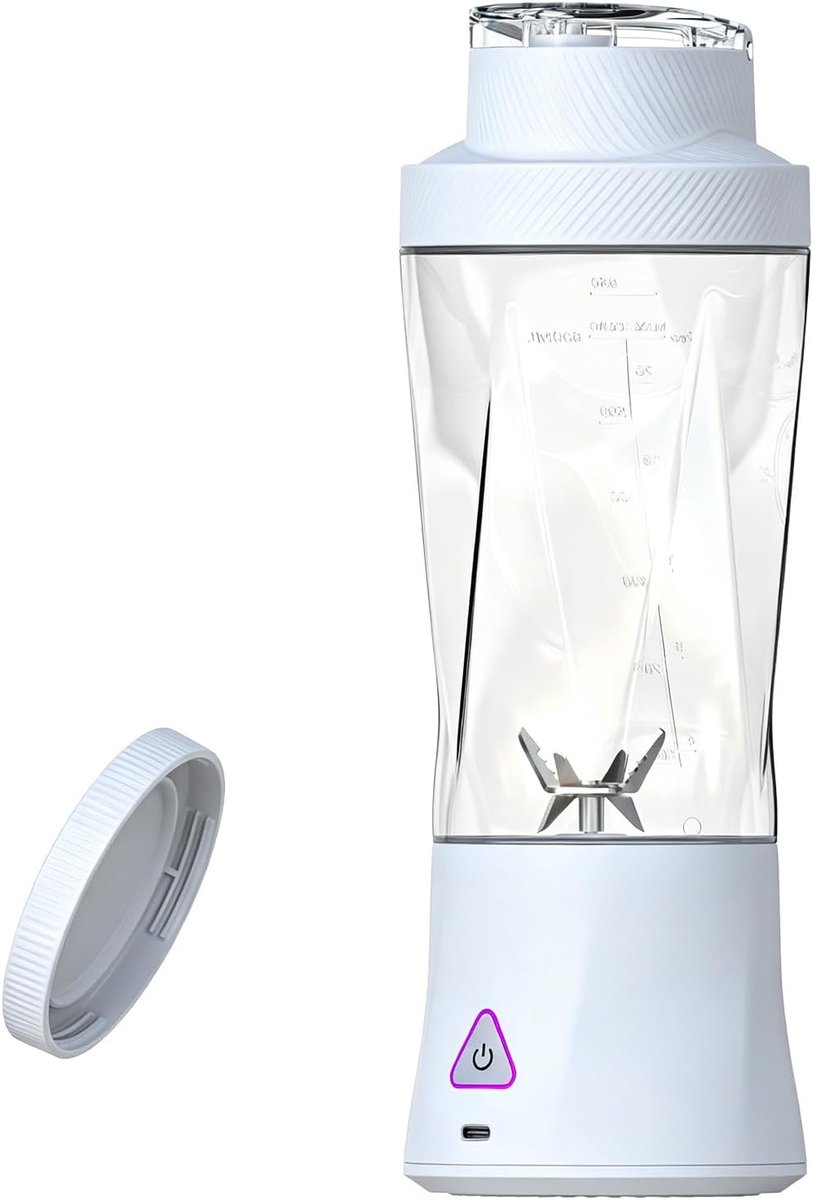 Mixer, 700 ml smoothie maker to go, 6-bladen, draagbare blender, Fresh Juice mixer, USB-mini-blender voor sap, jam, shake, smoothie (wit, 6000 mAh)
