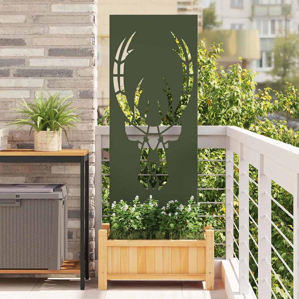 Decoratieve tuinpaneel, 50 x 140 cm, inkijkbescherming, weerbestendige metalen panelen voor tuin, terras, zwembadrand 876332, olijfgroen