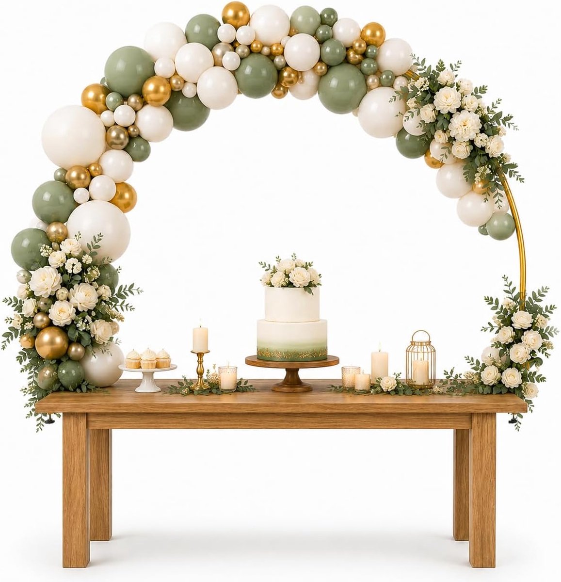 Tafelframe, 240-300 cm, verstelbare tafelboog met klemmen, metalen tafelboogstandaard voor verjaardag, bruiloft, feest, jubileumdecoratie (goud, halfrond, 300 cm)