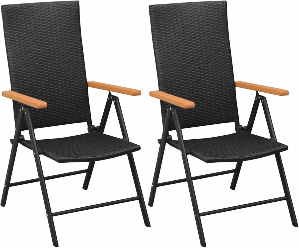 Inklapbare tuinstoel met 7 standen, verstelbare hoge rugleuning, klapstoel, tuinmeubelen, balkonstoel, terrasstoel, campingstoel, tuinstoelen, polyrotan, zwart, 2 stuks