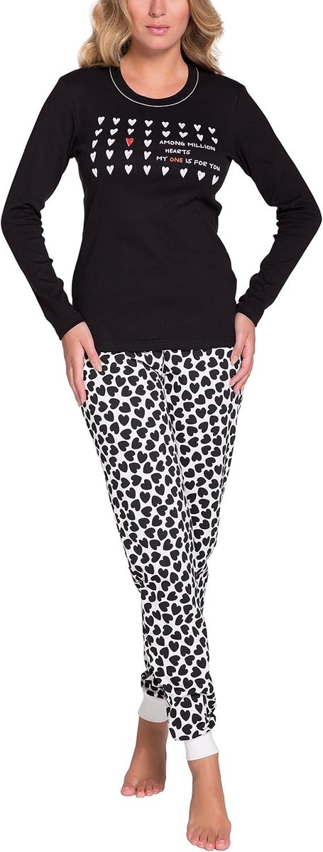 Fashion Pyjamaset voor Dames met Hartjesprint | Katoenen Set met Shirt met Lange Mouwen en Volledige Broek | Zachte Huisoutfit om Te Slapen of Te Relaxen S-XXL