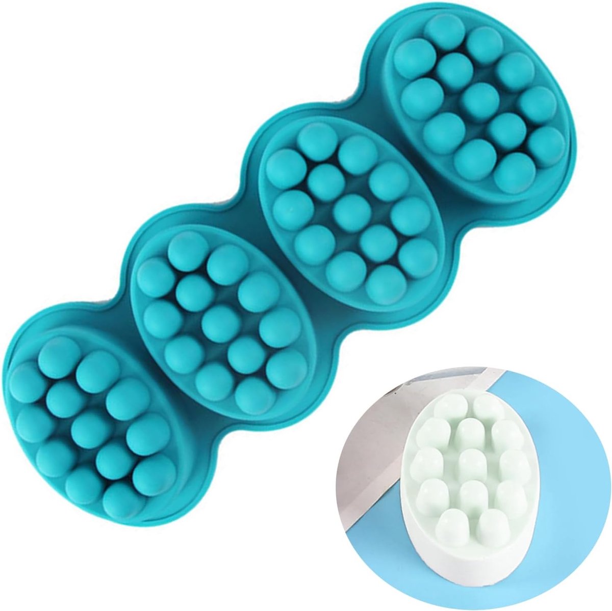 Zeepvorm, massagezeepvorm, 4 holtes, ovale massagezeepvorm, voor doe-het-zelf zelfgemaakte ambachtelijke jelly, chocoladezeepvorm (4 holtes, turquoise)
