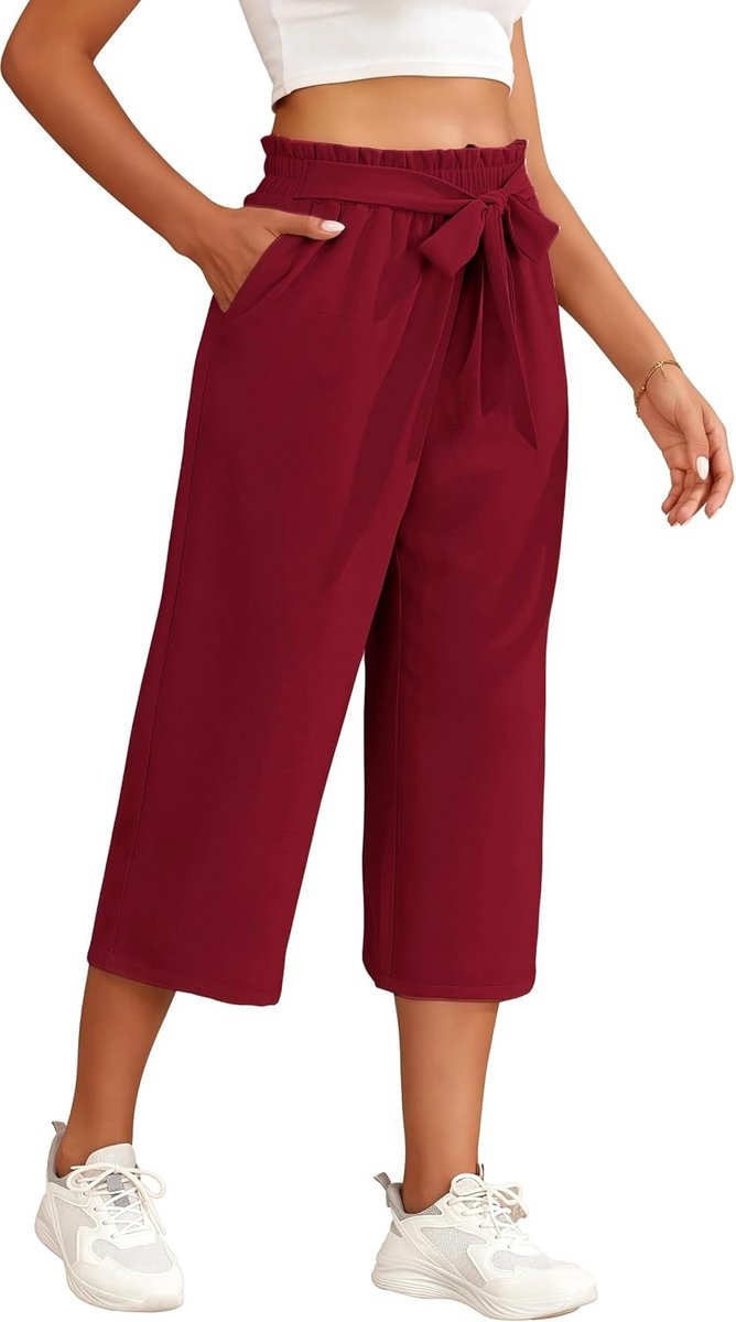 Culotte 3/4 Lichte Wijde Zomerbroek met Zakken Ademende Capri Stijl Vrijetijdsbroek