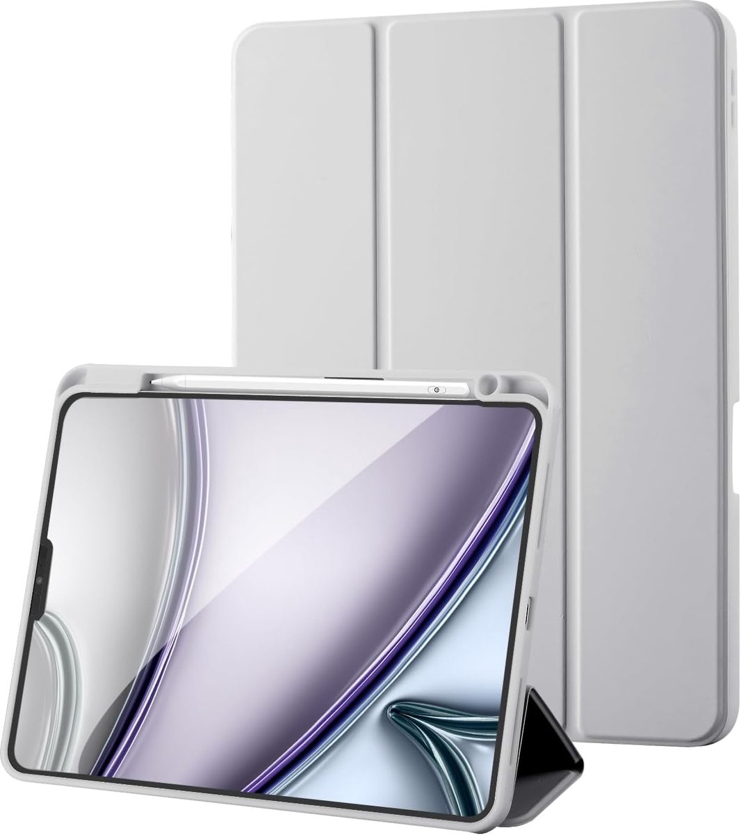 Hoes voor iPad Pro 11 inch 4e / 3e / 2e / 1e generatie 2022/2021/2020/2018 hoes met penhouder, trifold standaard beschermhoes ondersteunt 2e generatie iPencil opladen, auto slapen/waken, grijs