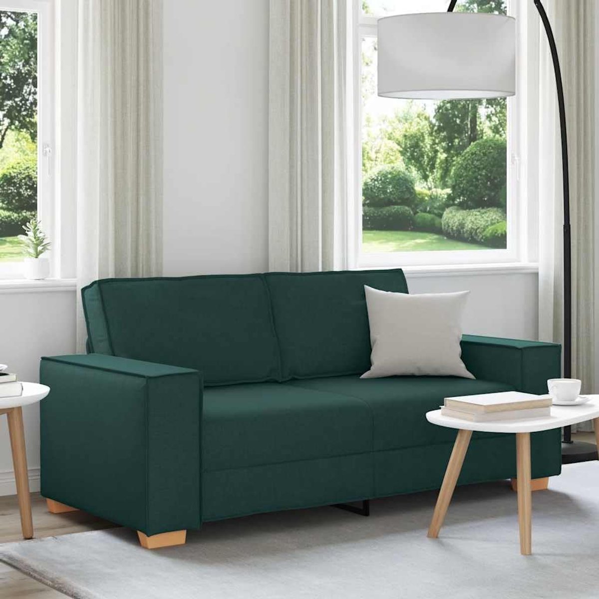 2-zitsbank, donkergroen, 180 x 78 x 84 cm, stoffen zitgroep voor woonkamer en kantoor, met brede armleuningen en duurzaam polyesterweefsel