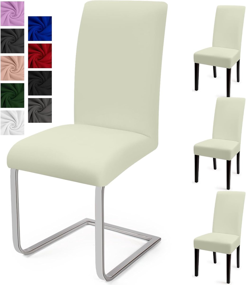 Eetstoelhoezen Stretch Stoelhoes Moderne Stoelovertrek Afneembare Wasbare Eetkamerstoelhoezen Stoelbekleding voor Bruiloft,Party,Huis,Eetkamer,Hotel(Ivoor,Set van 4)-C