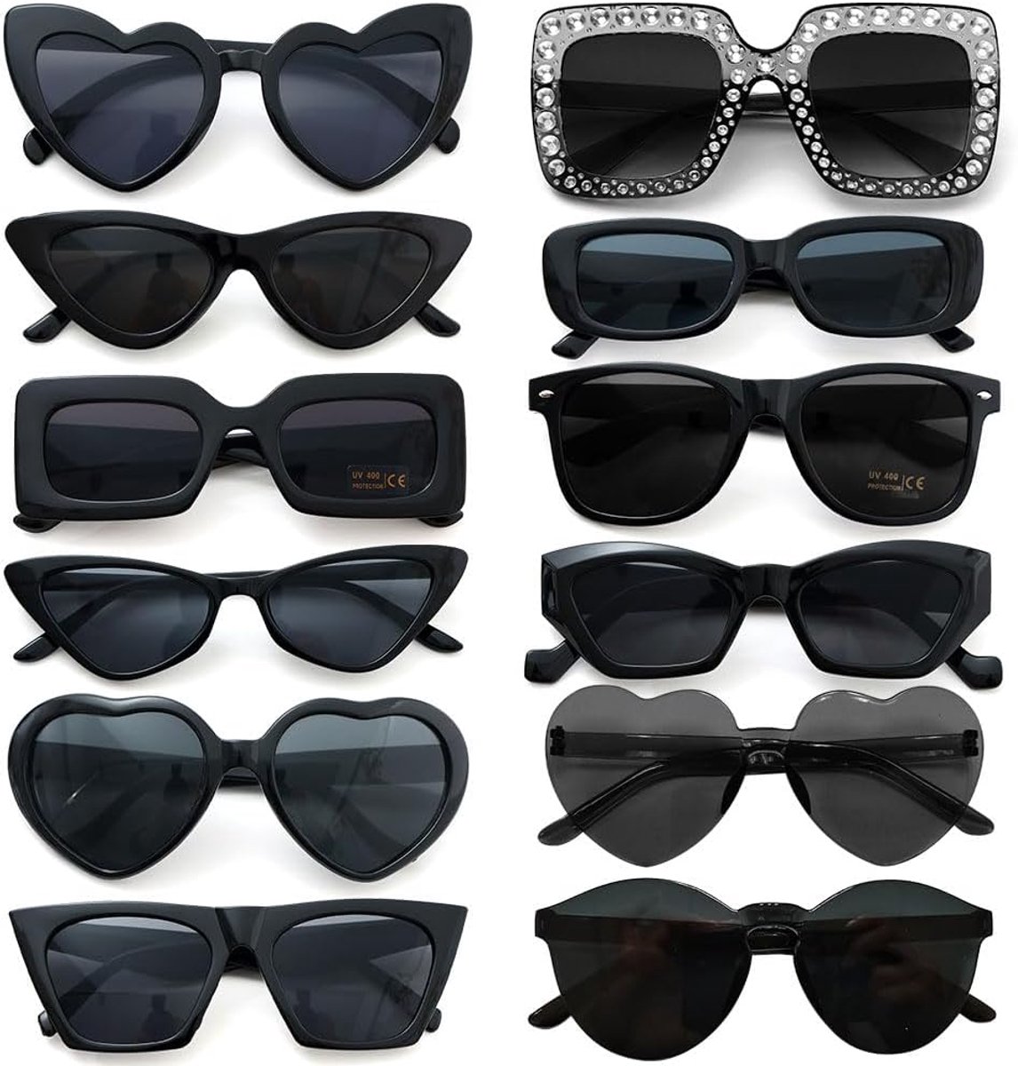 Zonnebrillen, set voor dames, vintage bril, jaren '90, feestbrillen voor carnaval/carnaval, 12 stuks