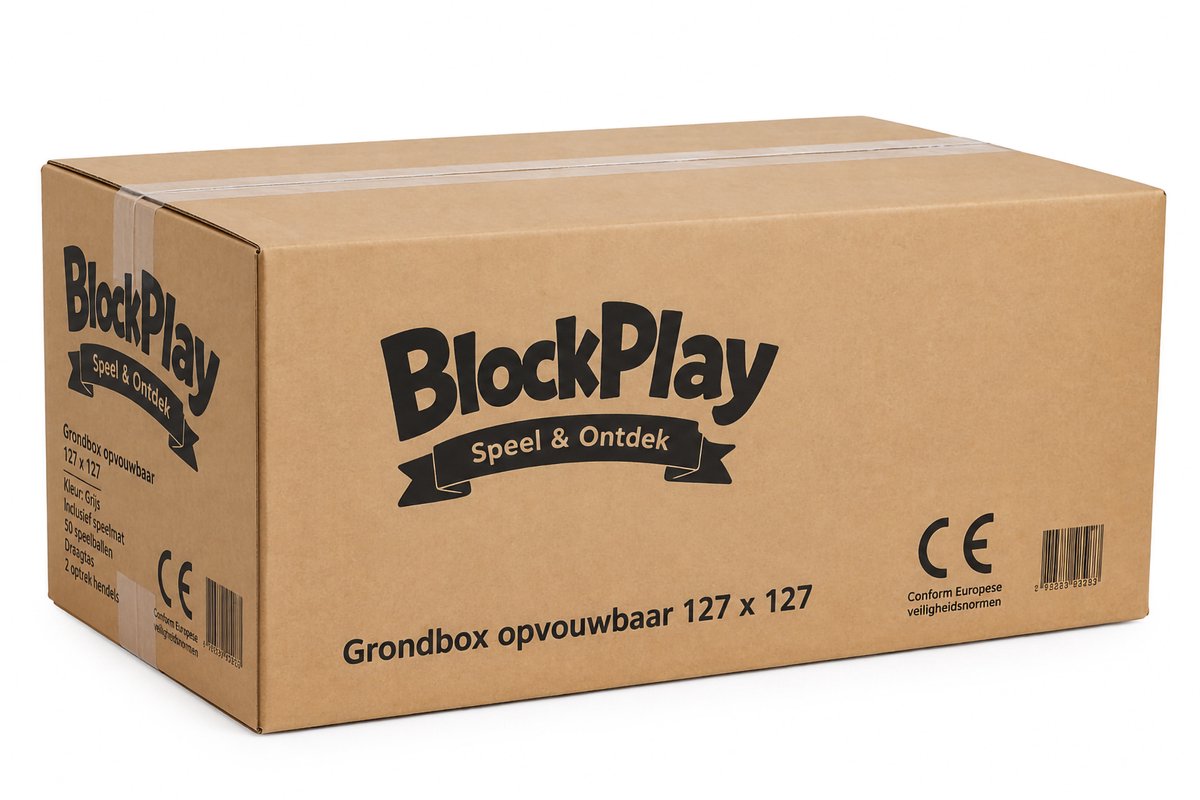 BlockPlay® Grondbox inklapbaar Baby 127x127 cm - Speelbox - Playpen - Kinderbox – Kruipbox – Ballenbak - Inclusief speelmat 50 speelballen draagtas en 2 optrek hendels – Grijs – foto 7