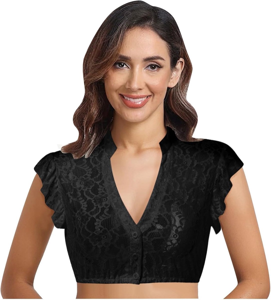 Dirndl Bluse Damen Puffärmel Dirndlbluse Damen Weiß Elegante Trachtenbluse Spitze V Ausschnitt Trachtenblusen Dirndlblusen Tracht Blusen Spitzenbluse Laternenärmel für Oktoberfest & Karneval