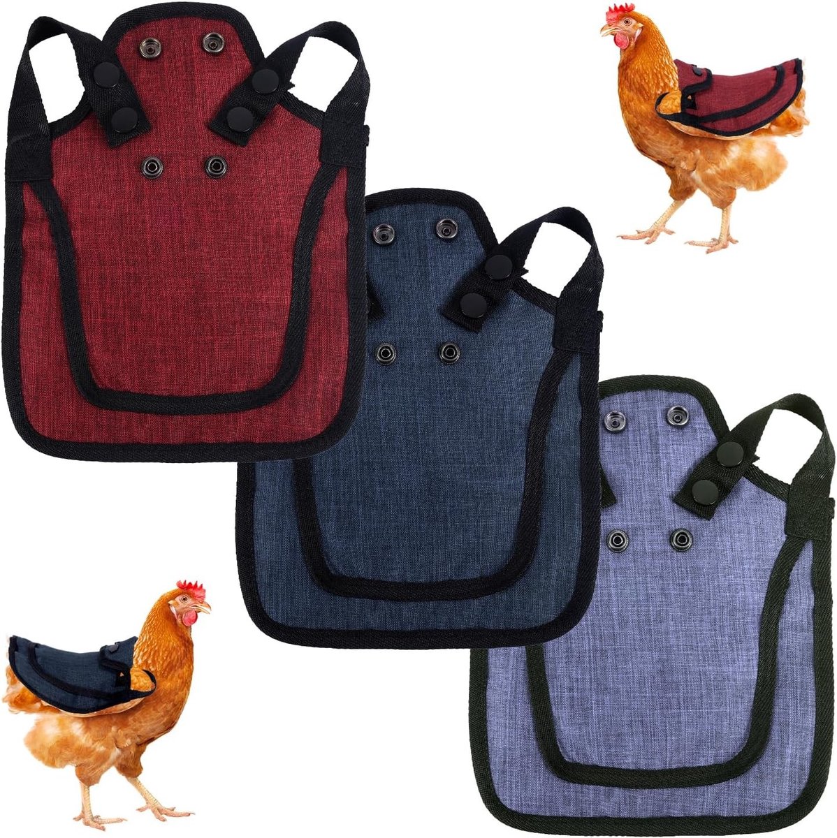 Comfortabele Kippen Schorten voor Hennen - 3 Stuks, Verstelbare Bescherming voor Rug en Zijkanten, Ideaal voor Pluimvee Accessoires (Rood, Blauw, Paars)