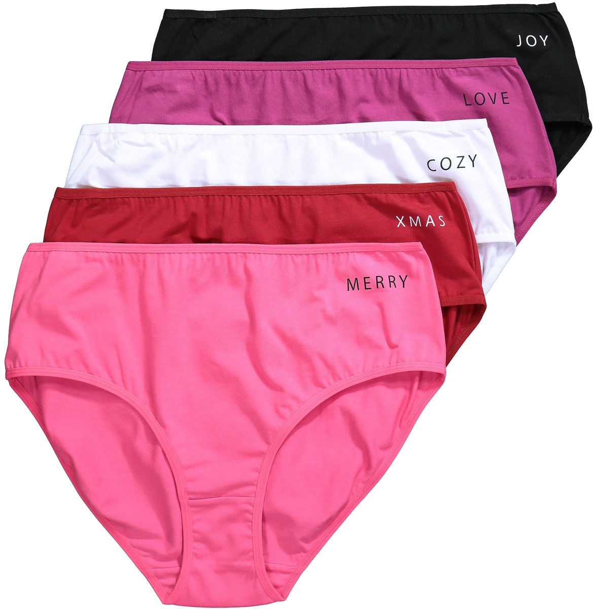 Ulla Popken - Dames - Midislips set van 5 kleine tekst - Donkerrood - Maat 42+